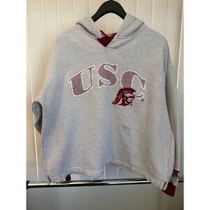 Men’s Vintage Starter USC Trojans Grey Cropped Embroidered Hoodie Size Large